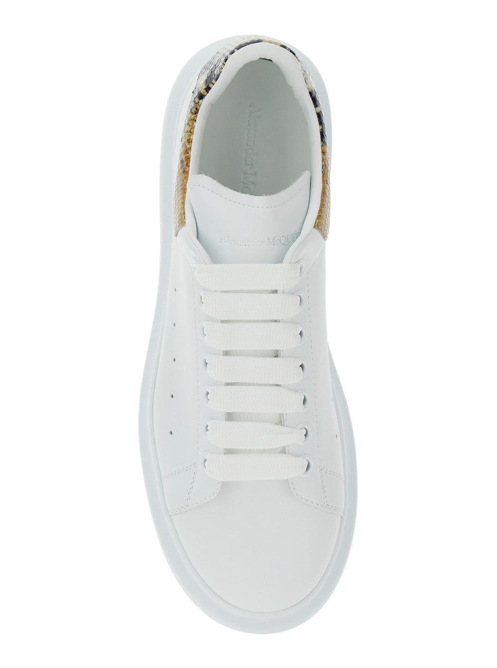 White Oversize Sneakers with Snake Print on the Heel in Leather Man Calf