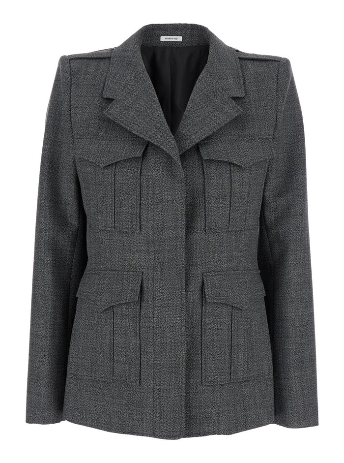 Grey Jacket with Wide Notched Revers in Wool Woman Blazers
