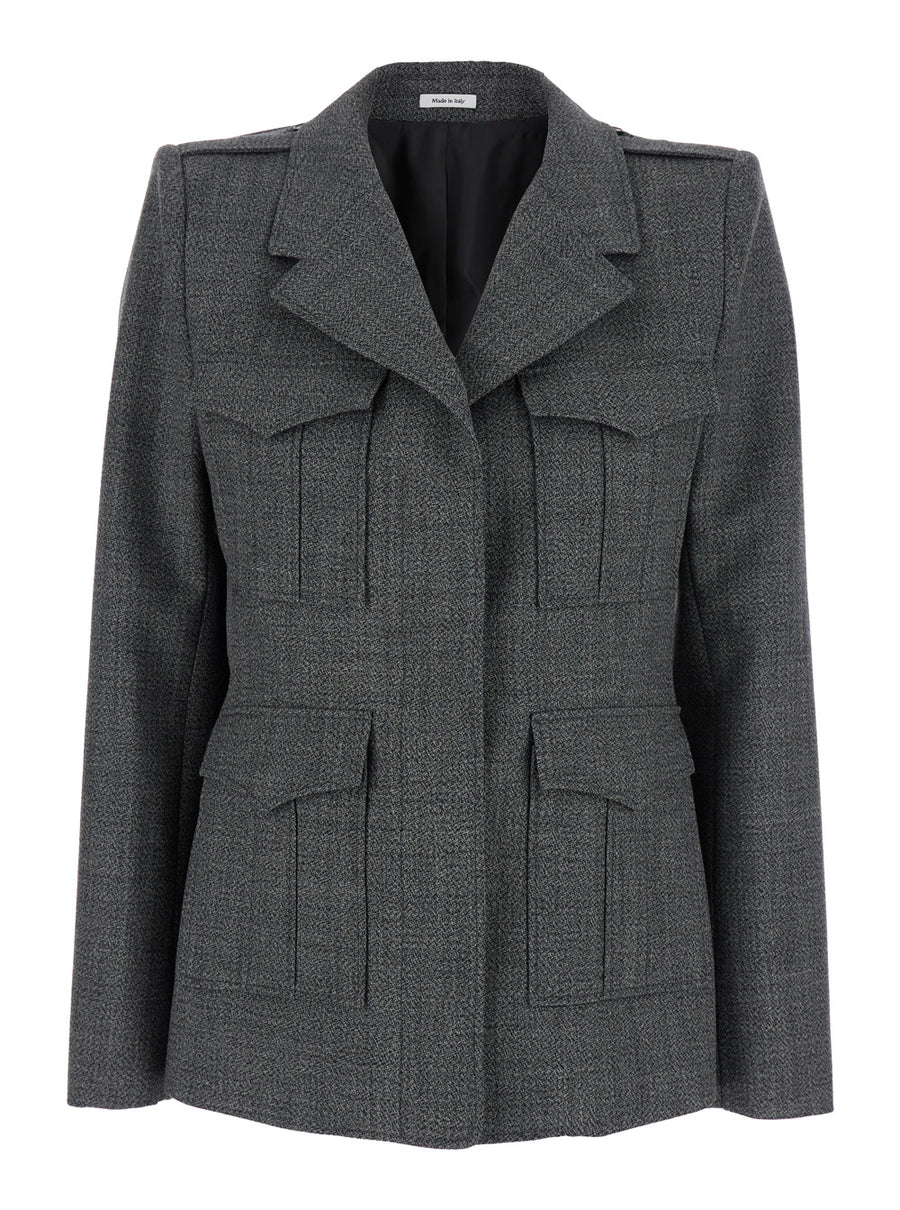 Grey Wool Jacket With Wide Notched Revers Blazers