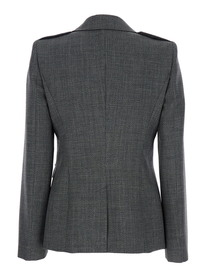 Grey Jacket with Wide Notched Revers in Wool Woman Blazers