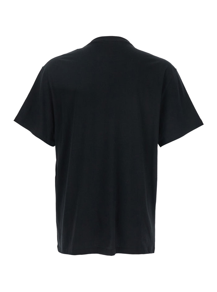 Black Crewneck T-Shirt with Logo Print on the Front in Cotton Man Tshirts And Polo Shirts
