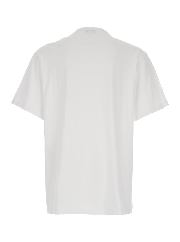 White Crewneck T-Shirt with Logo Lettering on the Front in Cotton Man Tshirts And Polo Shirts