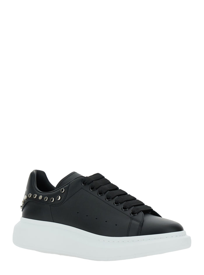 Black Low Top Sneakers with Stud Embellishments in Leather Man Calf