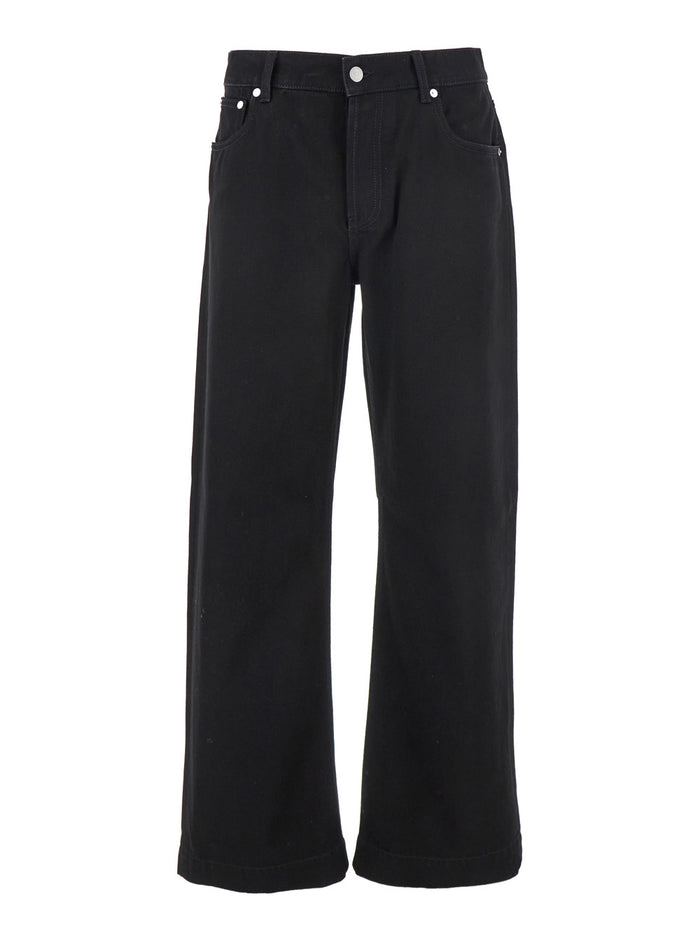Black Jeans with Belt Loops and Logo Patch on the Rear in Denim Man Cotton