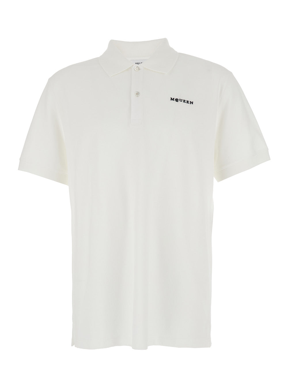 White Polo Shirt with Classic Collar and Logo Lettering Embroidery on the Front in Cotton Man Tshirts