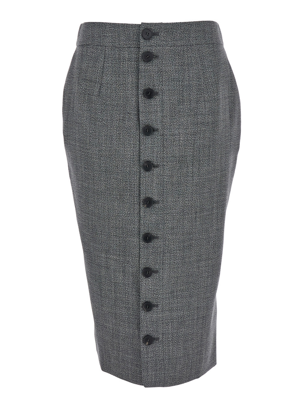 Grey Skirt With Button Closure Wool Woman