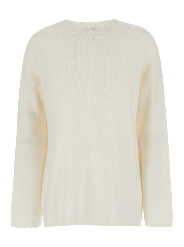 White Relaxed Crewneck Sweater in Cashmere Woman Jersey