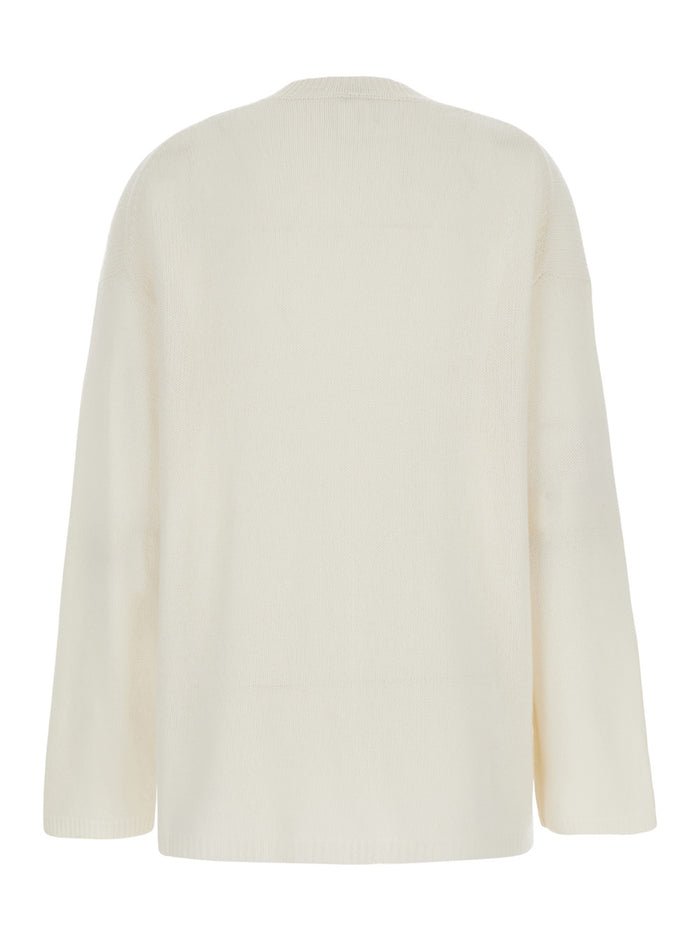 White Relaxed Crewneck Sweater in Cashmere Woman Jersey