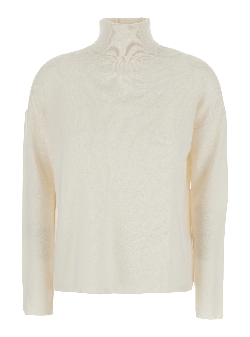 White High Neck Sweater With Dropped Shoulders Cashmere Woman Jersey