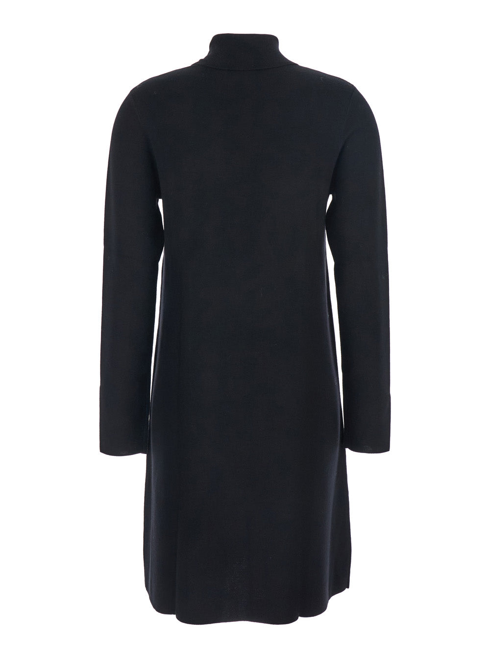 Black Turtneleck Dress with Straight Hem in Wool Woman Virgin