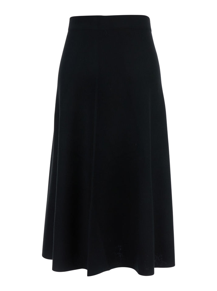 Black Knitted Skirt with Flared Design in Wool Woman Virgin