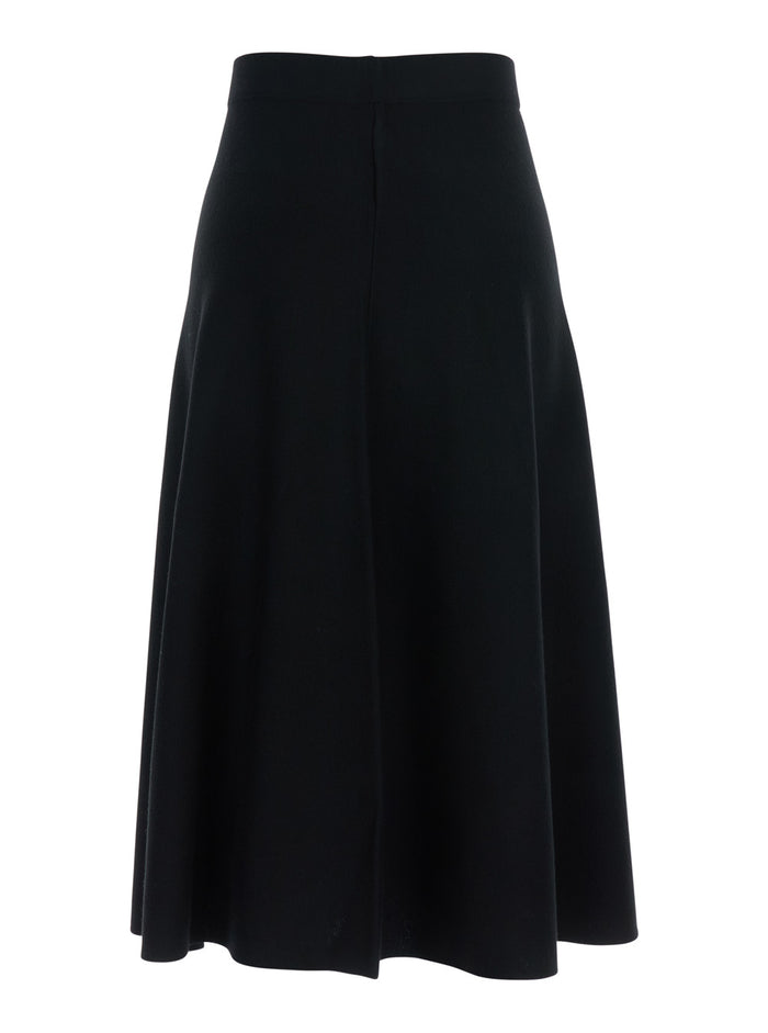 Black Knitted Skirt with Flared Design in Wool Woman Virgin