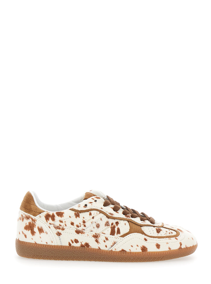 Tb.490 Brown Low Top Sneakers with Embossed Logo on the Side and Perforated Details in Leather Woman Cow