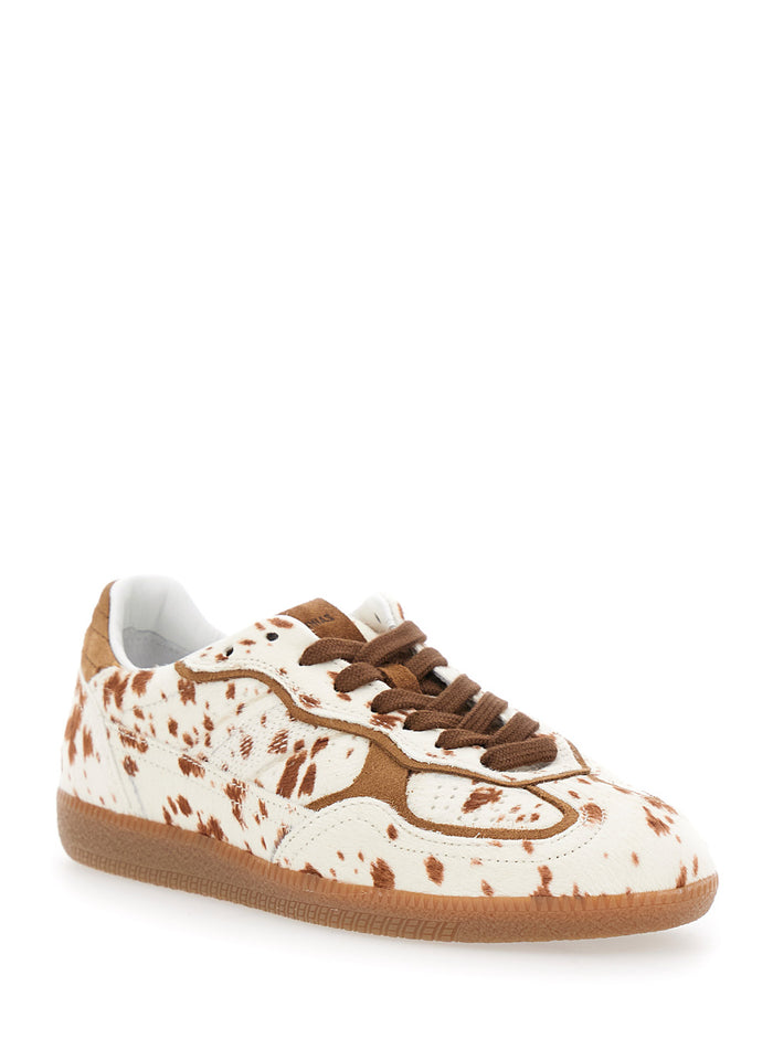 Tb.490 Brown Low Top Sneakers with Embossed Logo on the Side and Perforated Details in Leather Woman Cow