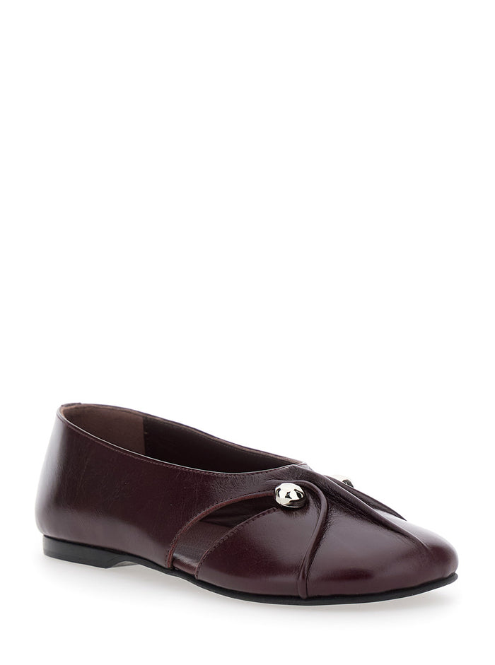 Ravena Bordeaux Ballet Shoes With Decorative Plaque On The Front Leather Woman Cow Ballerinas