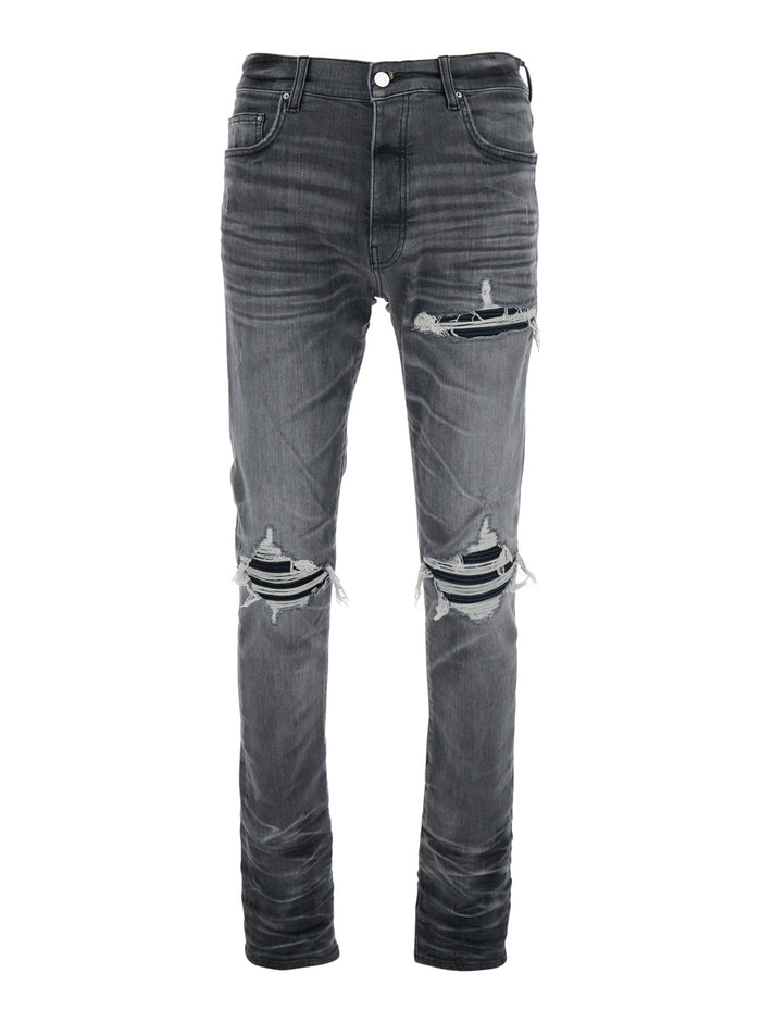Grey Jeans With Tear Design And Belt Loops Cotton Man