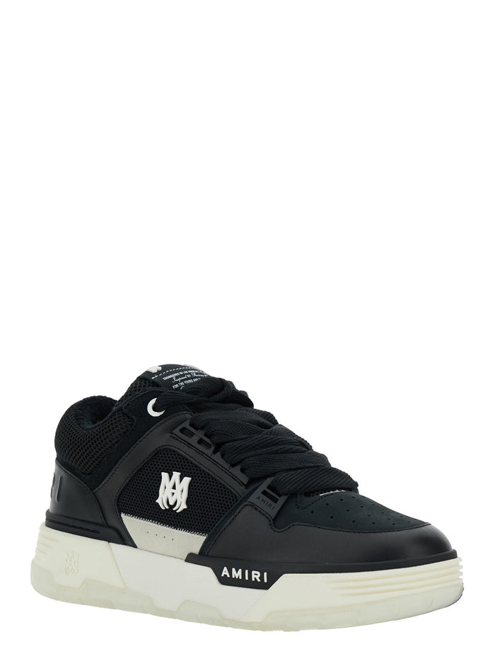 Black Low Top Sneakers With Logo Patch On The Tongue And Lettering Heel Leather Man Bovine