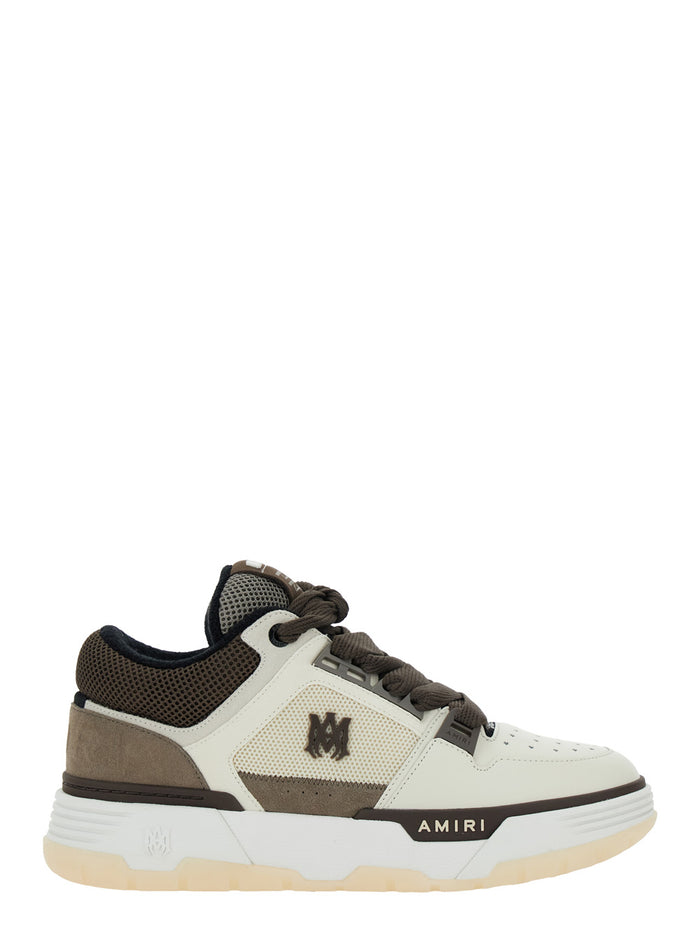 Brown Low Top Sneakers With Logo Detail On The Side And Mesh Panels Suede Man Beige Bovine