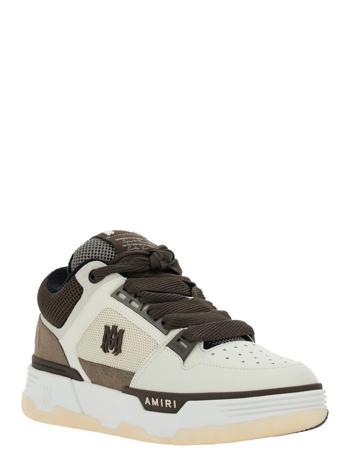 Brown Low Top Sneakers With Logo Detail On The Side And Mesh Panels Suede Man Beige Bovine