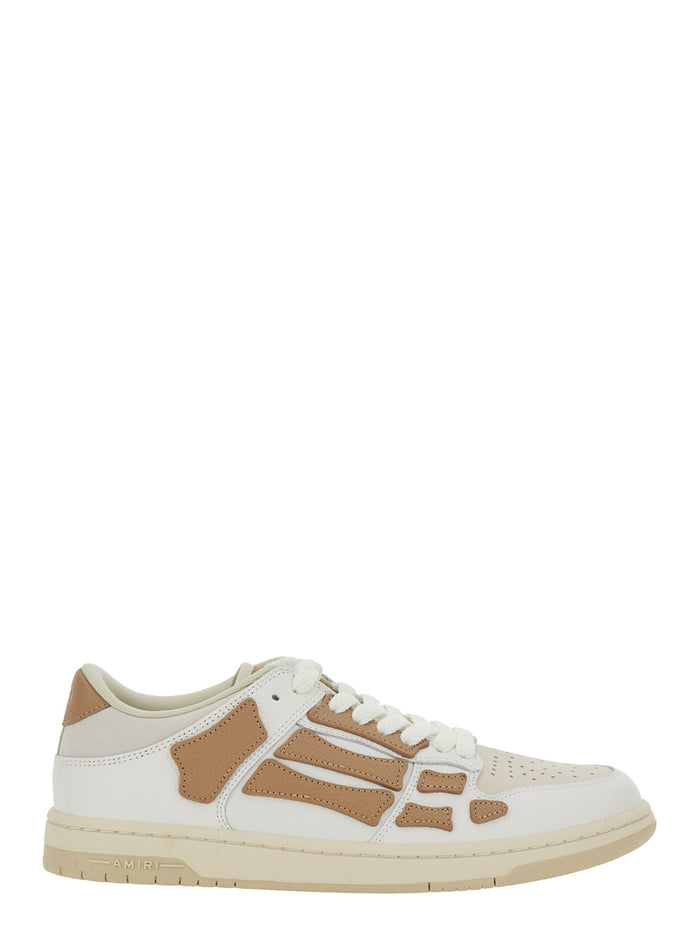 Skel Top Beige Low Sneakers with Logo Patch on the Tongue and Lettering Heel in Leather Man