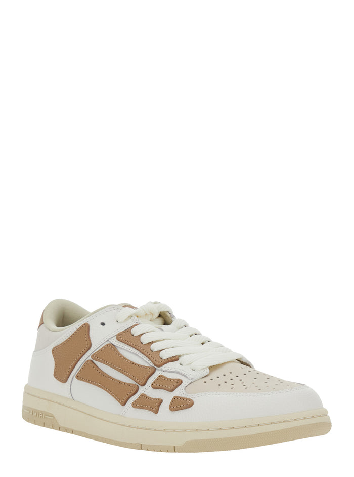 Skel Top Beige Low Sneakers with Logo Patch on the Tongue and Lettering Heel in Leather Man