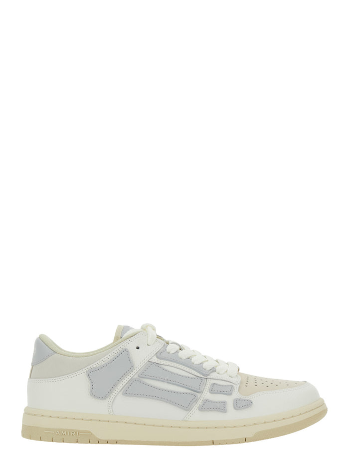Skel Top Grey Low Sneakers With Logo Patch On The Tongue And Lettering Heel Leather Man White Bovine