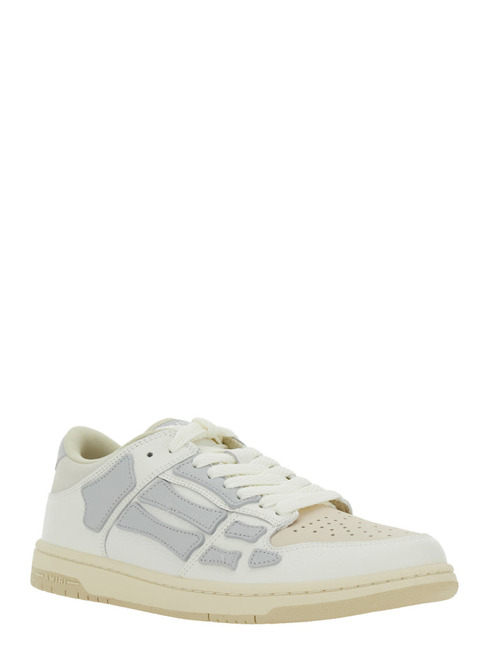 Skel Top Grey Low Sneakers With Logo Patch On The Tongue And Lettering Heel Leather Man White Bovine