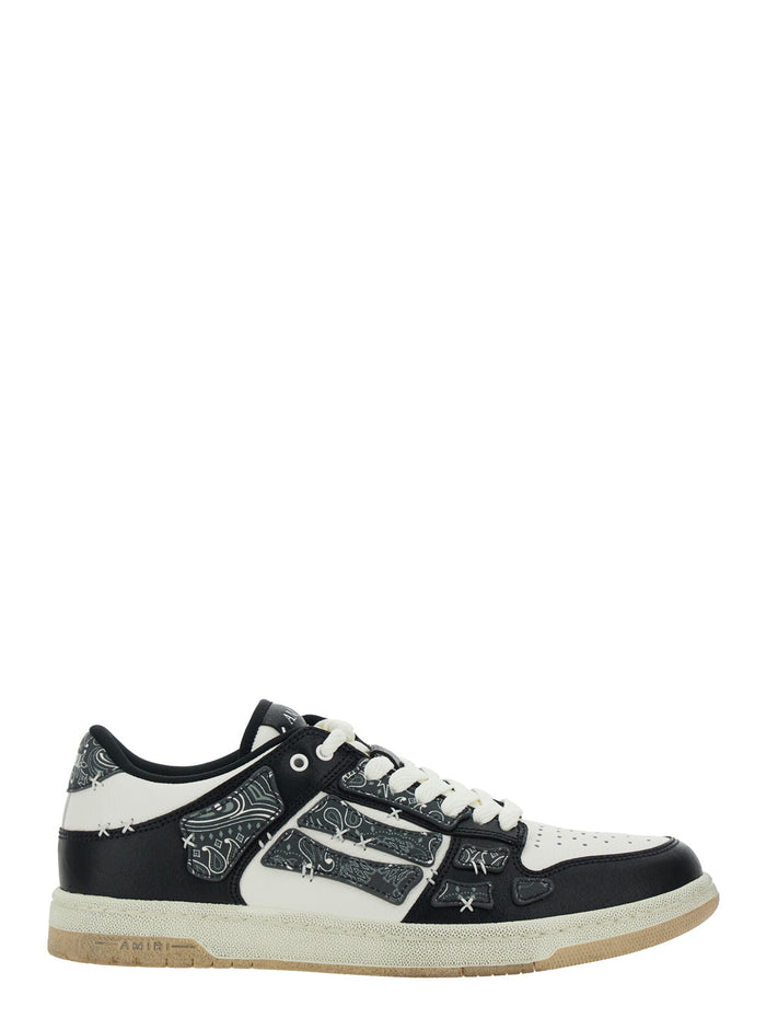 Skel Top Black Low Sneakers with Logo Patch on the Tongue and Lettering Heel in Leather Man White/black Bovine