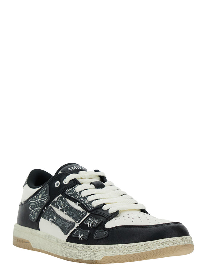 Skel Top Black Low Sneakers with Logo Patch on the Tongue and Lettering Heel in Leather Man White/black Bovine