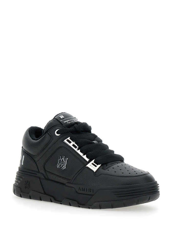 Black Sneakers With Logo Patch On The Side And Lettering Rear Leather Man Bovine
