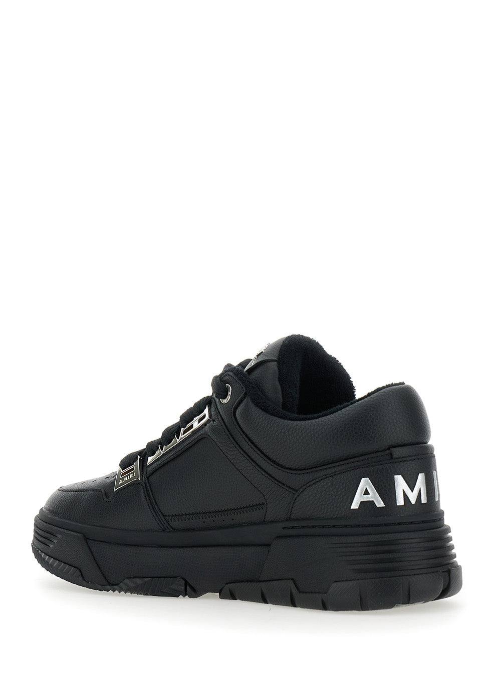 Black Sneakers With Logo Patch On The Side And Lettering Rear Leather Man Bovine