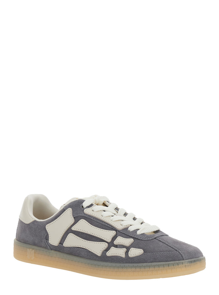 Pacific Bones Grey Low Top Sneakers With Logo Patch On The Tongue And Lettering Heel Leather Man Calf