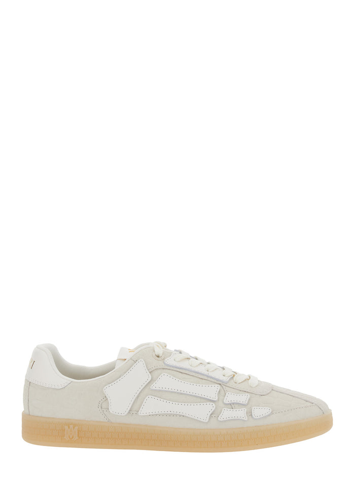 Skel Top Grey Low Sneakers With Logo Patch On The Tongue And Lettering Heel Leather Man Beige Calf