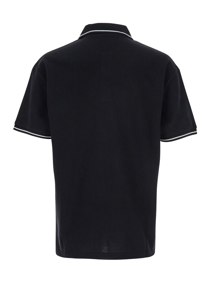Black Polo Shirt with Classic Collar and Logo Lettering Embroidery on the Front in Cotton Man Tshirts