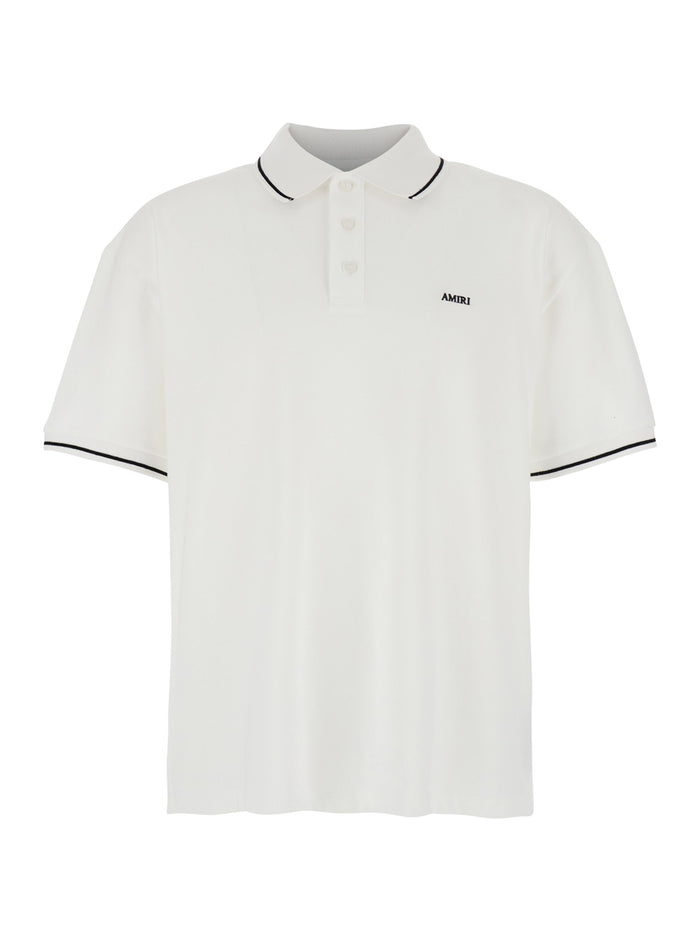 White Polo Shirt With Classic Collar And Logo Lettering Embroidery On The Front In Cotton Man Tshirts
