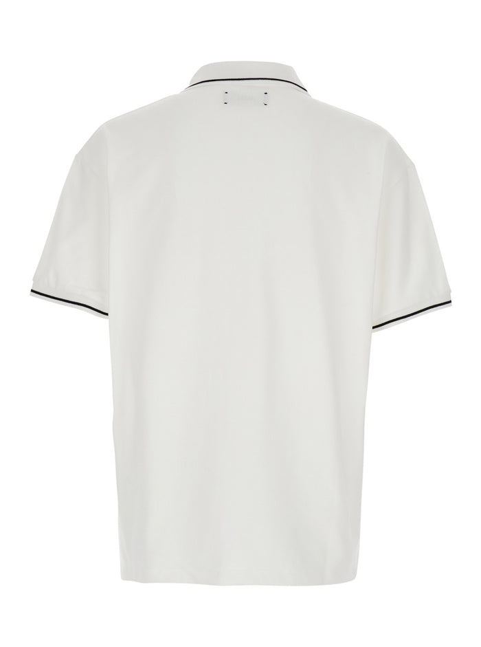 White Polo Shirt With Classic Collar And Logo Lettering Embroidery On The Front In Cotton Man Tshirts