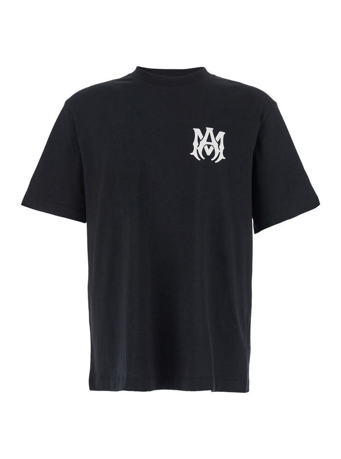 Black Crewneck T-Shirt With Logo Print On The Front And Lettering Rear Cotton Man Tshirts Polo Shirts