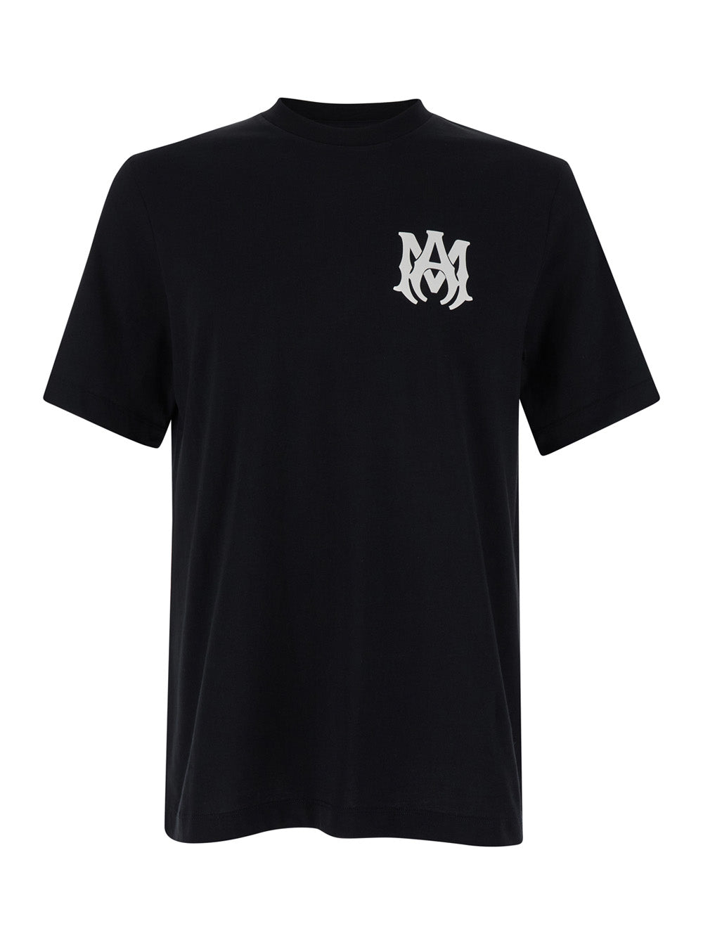 Black T-Shirt With Contrasting Monogram Cotton Man Tshirts And Polo Shirts