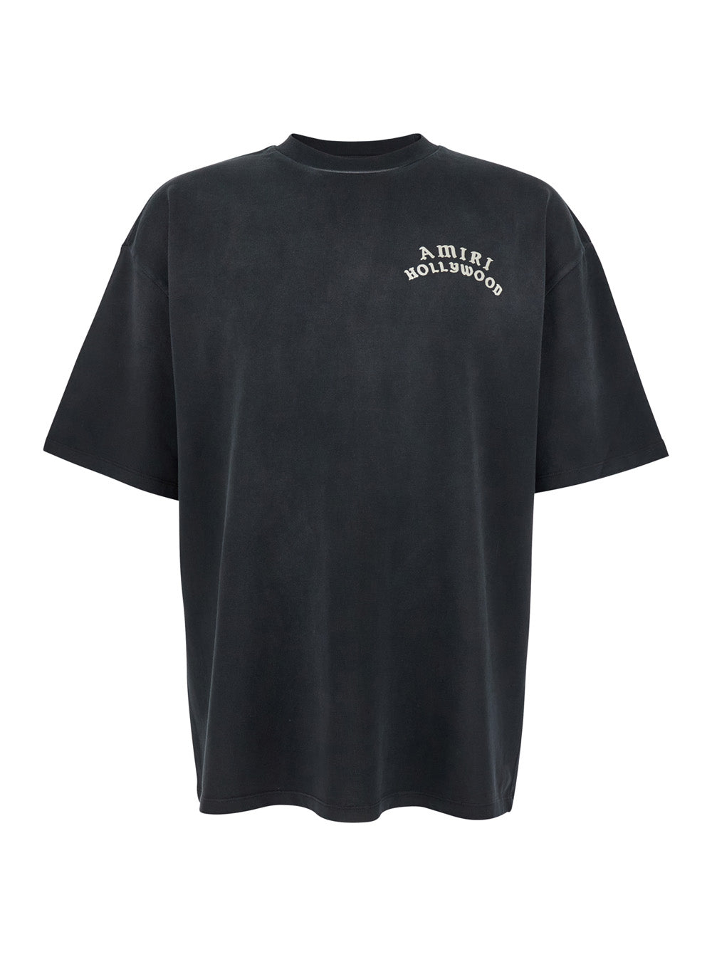 Black Crewneck T-Shirt With Logo Lettering On Front And Rear Cotton Man Tshirts Polo Shirts