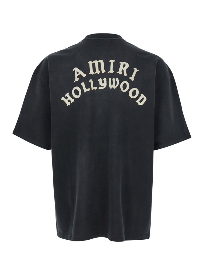 Black Crewneck T-Shirt With Logo Lettering On Front And Rear Cotton Man Tshirts Polo Shirts