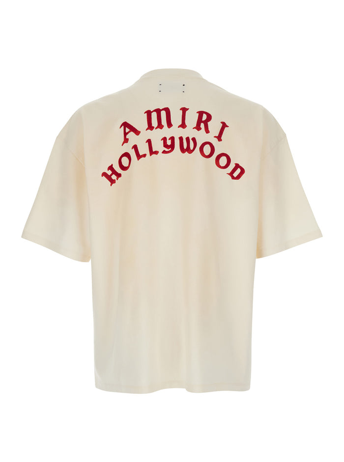 White Crewneck T-Shirt With Logo Lettering On Front And Rear Cotton Man Tshirts Polo Shirts