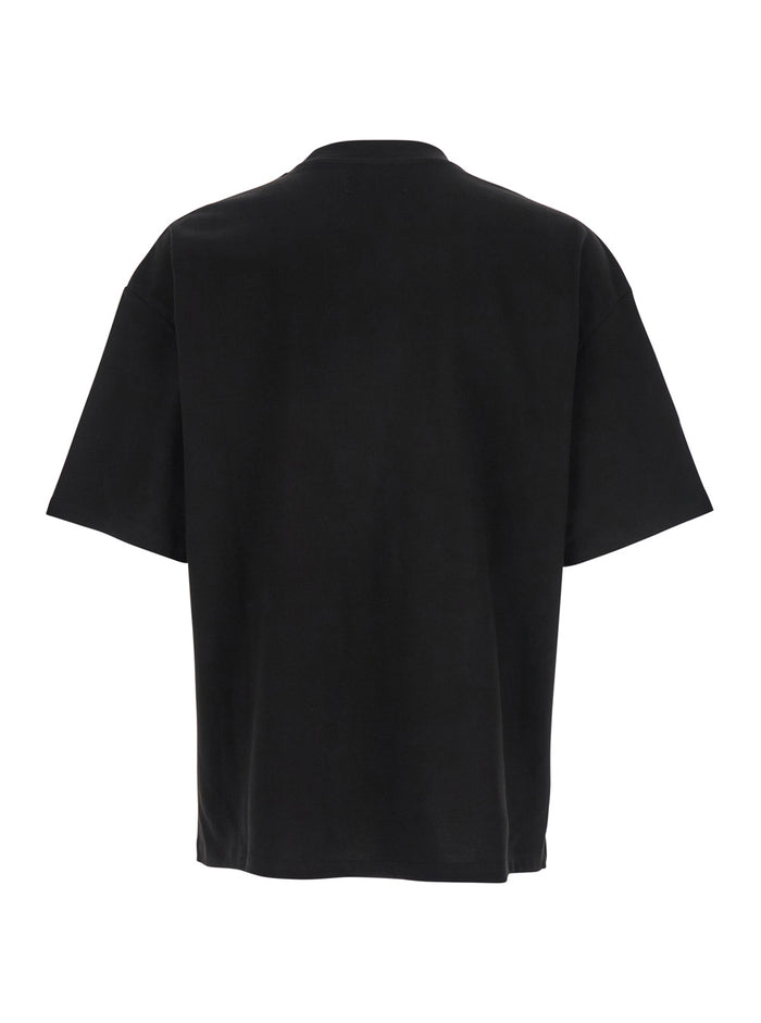 Black Crewneck T-Shirt With Logo Embroidery On The Front Cotton Man Tshirts And Polo Shirts