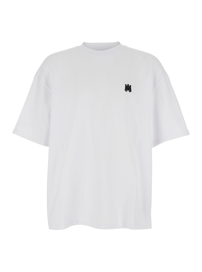 White Crewneck T-Shirt With Logo Embossed On Front Cotton Man Tshirts And Polo Shirts