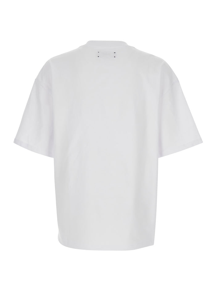 White Crewneck T-Shirt With Logo Embossed On Front Cotton Man Tshirts And Polo Shirts