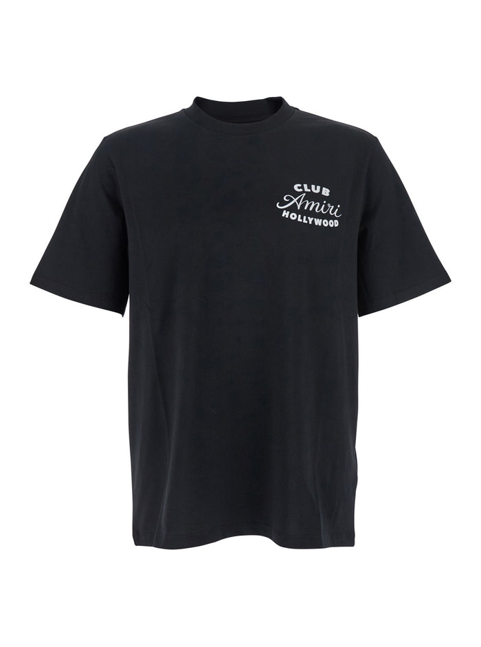 Black Crewneck T-Shirt with Logo Lettering on the Front and Maxi Print Rear in Cotton Man Tshirts Polo Shirts