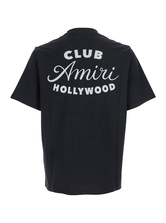 Black Crewneck T-Shirt with Logo Lettering on the Front and Maxi Print Rear in Cotton Man Tshirts Polo Shirts