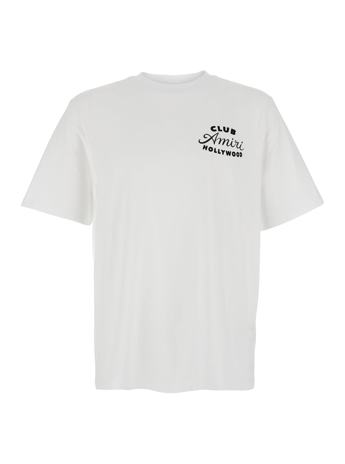 White Crewneck T-Shirt With Logo Lettering On The Front And Maxi Print Rear Cotton Man Tshirts Polo Shirts