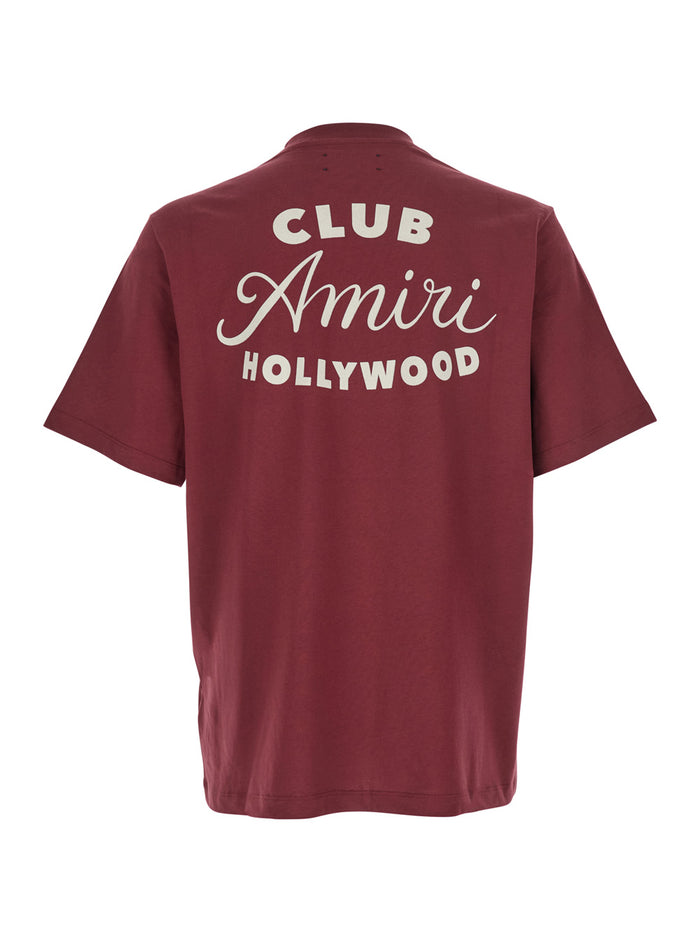 Bordeaux Crewneck T-Shirt with Logo Lettering on the Front and Maxi Print Rear in Cotton Man Tshirts Polo Shirts