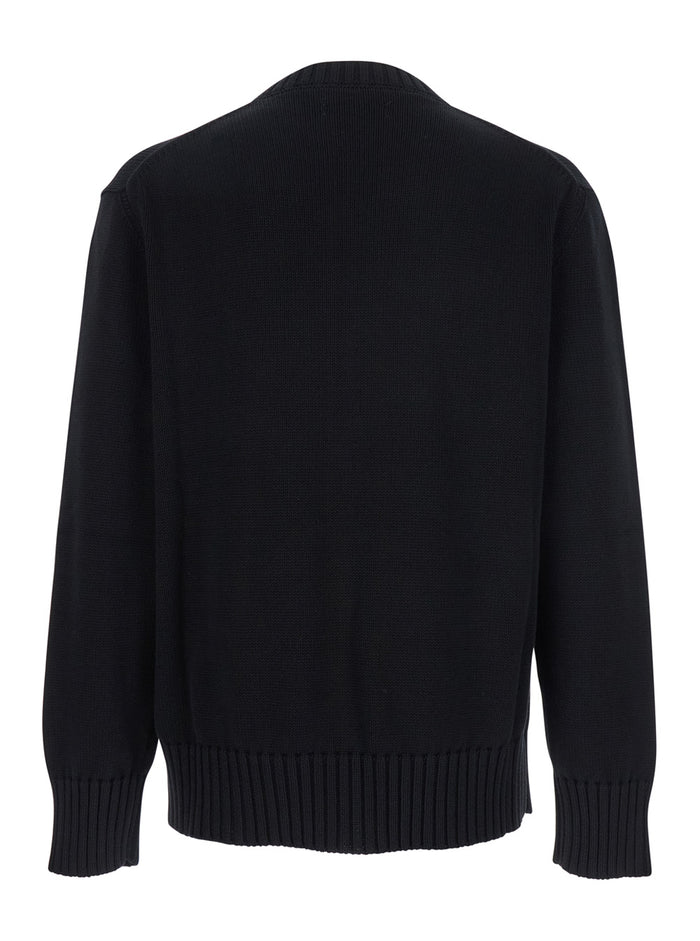 Black Sweater With Maxi Logo Lettering On The Front Cotton Man Jersey