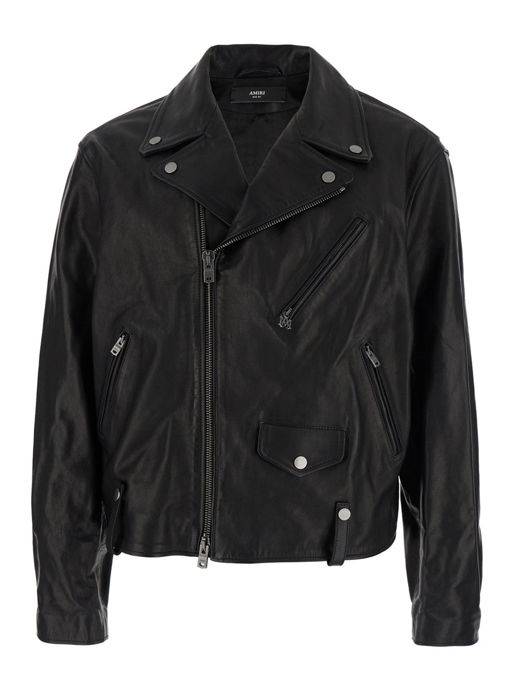 Black Jacket With Wide Notched Revers And Maxi Logo Lettering Print On The Rear Leather Man Bovine